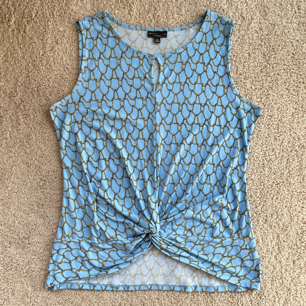 BOLD Elements Blue Nautical Front Knot Keyhole Stretchy Sleeveless Top Size XL